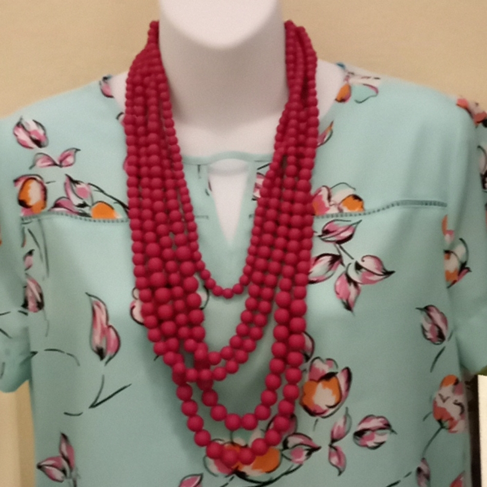 Matte Raspberry Wooden Beaded Cascading Necklace…